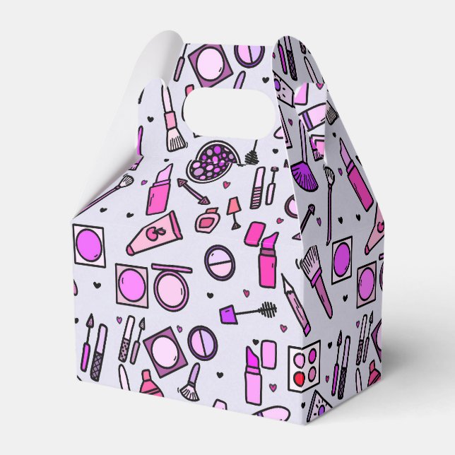 Makeup Cosmetics Illustrated Pink Pattern Favour Box (Front Side)
