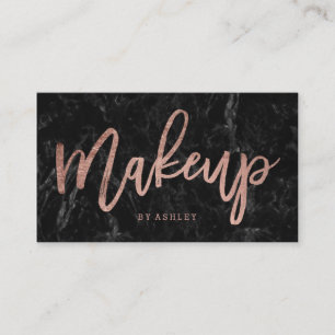 Makeup custom rose gold typography black marble business card