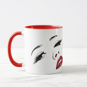 Makeup Dark Eyes Red Lips Womans Face Art Mug
