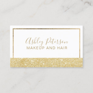 Makeup elegant chic gold glitter geometric frame business card