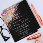 Makeup Elegant Holographic Rose Gold Glitter Black Flyer<br><div class="desc">Makeup Elegant Holographic Rose Gold Glitter We're Open Salon Black Flyer</div>