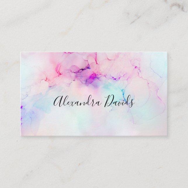 Makeup Elegant Pastel Alcohol Ink Trendy Modern Bu Business Card (Front)