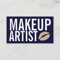 Makeup Elegant Typography Navy Blue Glitter Lips