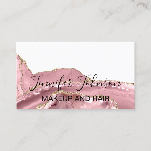 Makeup elegant typography rose quartz  agate business card (Front)