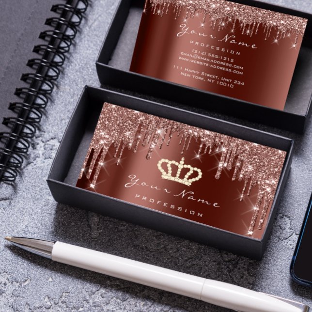Makeup Event Planner  Glitter Rose Crown Brown Business Card (Makeup Event Planner Glitter Rose Crown Brown Business Card)