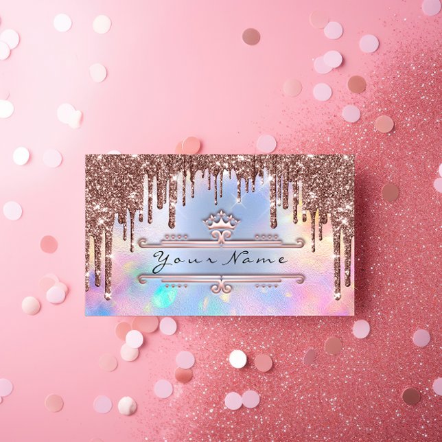 Makeup Event Planner Rose Crown Holograph Blue Business Card (Creator Uploaded)