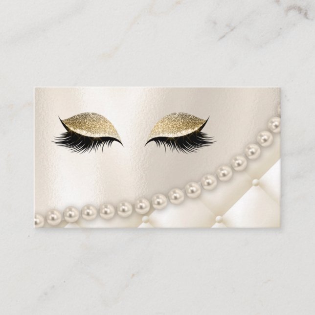 Makeup Eye Lash Lashes Pearls Champagne Gold Business Card (Front)