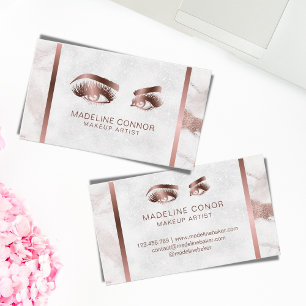 Makeup Eyebrow Eye Lashes Rose Gold Marble Texture Business Card