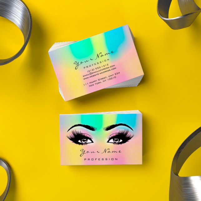 Makeup Eyebrow Eyelashes Glitter Bright Holographi Business Card (Creator Uploaded)