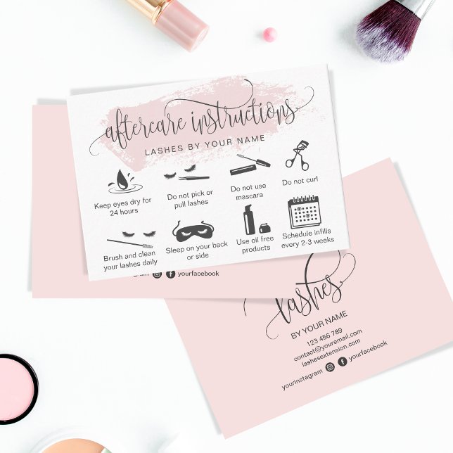 Makeup Eyebrow Eyes Lashes Blush Pink Aftercare Business Card (Creator Uploaded)