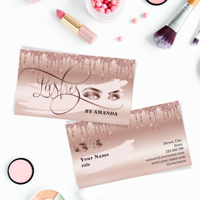 Makeup Eyebrow Eyes Lashes Dripping Rose Gold Business Card (Creator Uploaded)