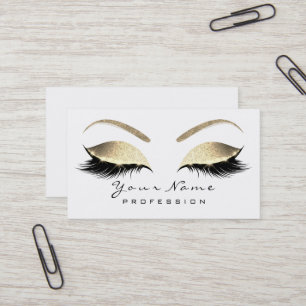 Makeup Eyebrow Eyes Lashes Glitter Gold White Business Card
