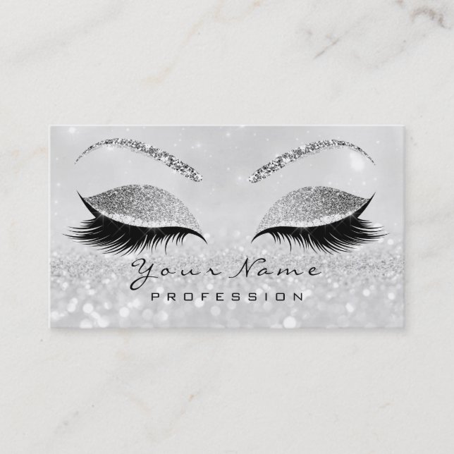 Makeup Eyebrow Eyes Lashes Glitter Grey Silver2 Business Card (Front)