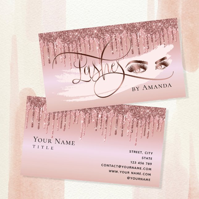 Makeup Eyebrow Eyes Lashes glitter rose gold Business Card (Creator Uploaded)