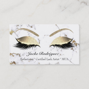 Makeup Eyebrow Eyes Lashes Glitter White Marble Business Card