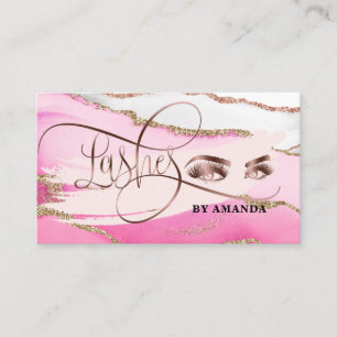 Makeup Eyebrow Eyes Lashes Pink Agate Business Card