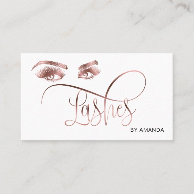 Makeup Eyebrow Eyes Lashes Rose Gold Business Card (Front)