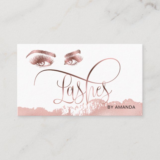 Makeup Eyebrow Eyes Lashes Rose Gold Business Card (Front)