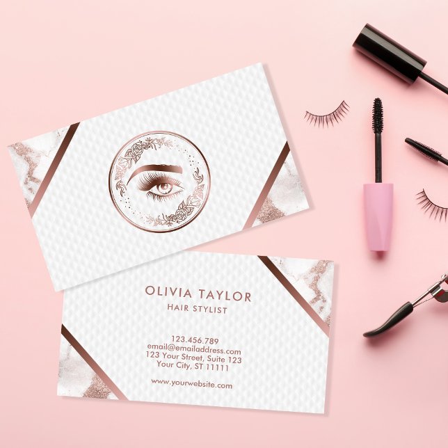 Makeup Eyebrow Eyes Lashes Rose Gold Floral Business Card (Creator Uploaded)