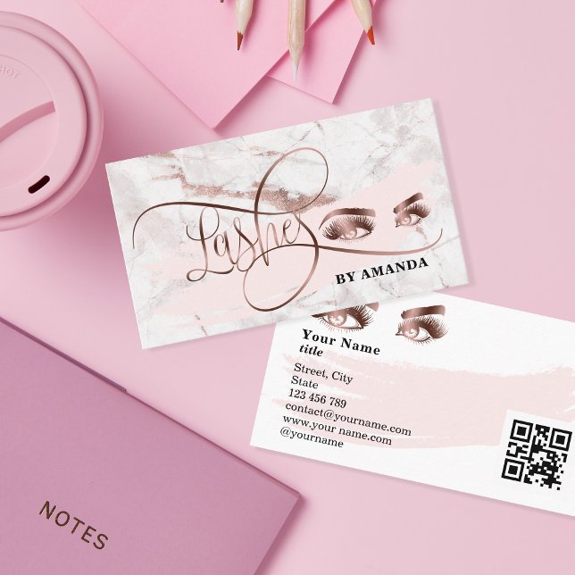 Makeup Eyebrow Eyes Lashes Rose Gold QR code Business Card (Creator Uploaded)