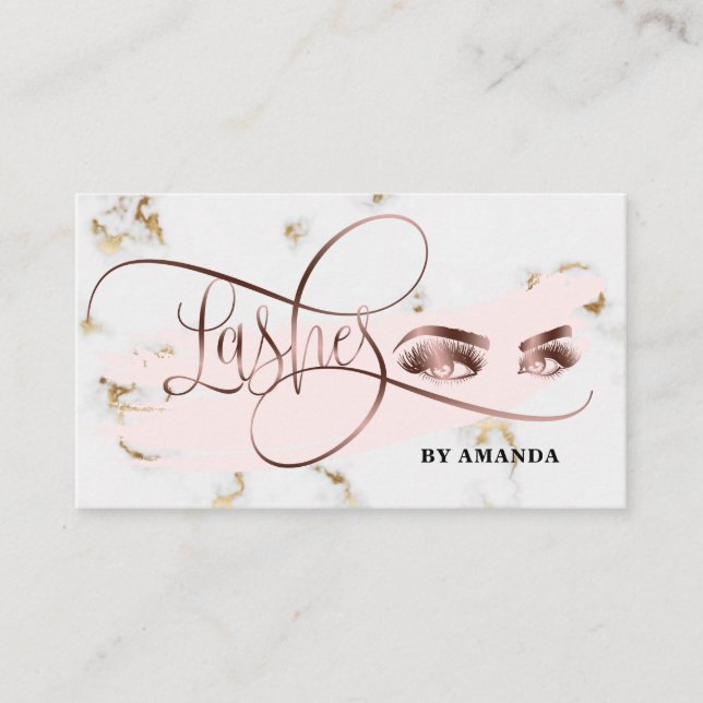 Makeup Eyebrow Eyes Lashes white marble Business Card (Front)