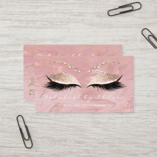 Makeup Eyebrow Lash Extension Glitter Marble Pink Business Card