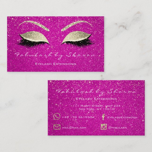 Makeup Eyebrow Lashes Glitter Gold Confetti Pink Business Card (Front/Back)