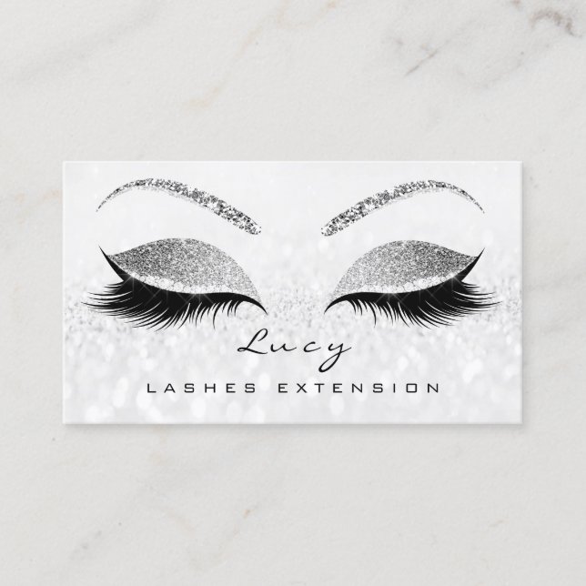 Makeup Eyebrow Name Lash Glitter Grey Silver Grey Business Card (Front)