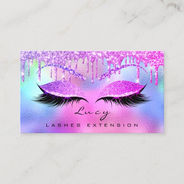 Makeup Eyebrow Name Lash Glitter Pink Drips Business Card (Front)