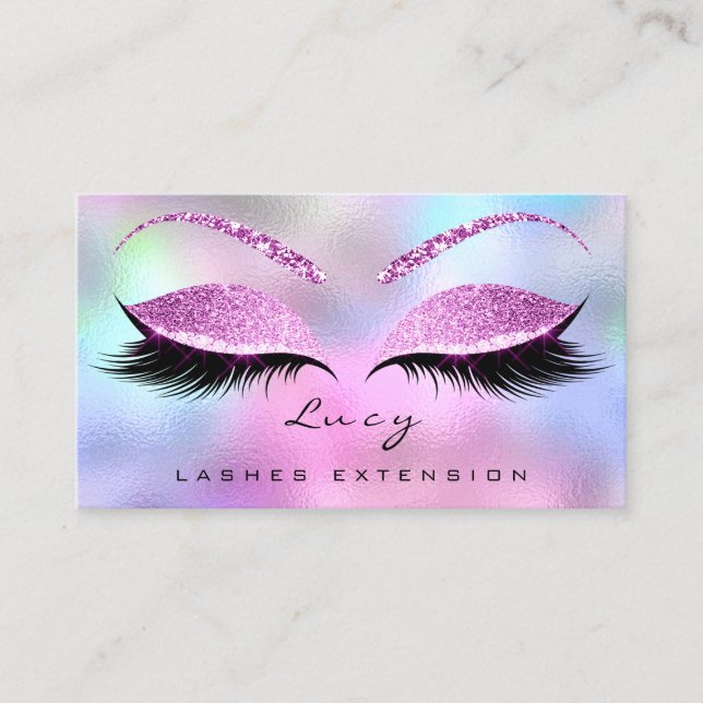 Makeup Eyebrow Name Lash Glitter Pink Purple Business Card (Front)