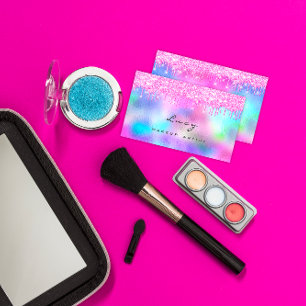 Makeup Eyebrow Name Lashes Fuchsia Pink Drips Business Card