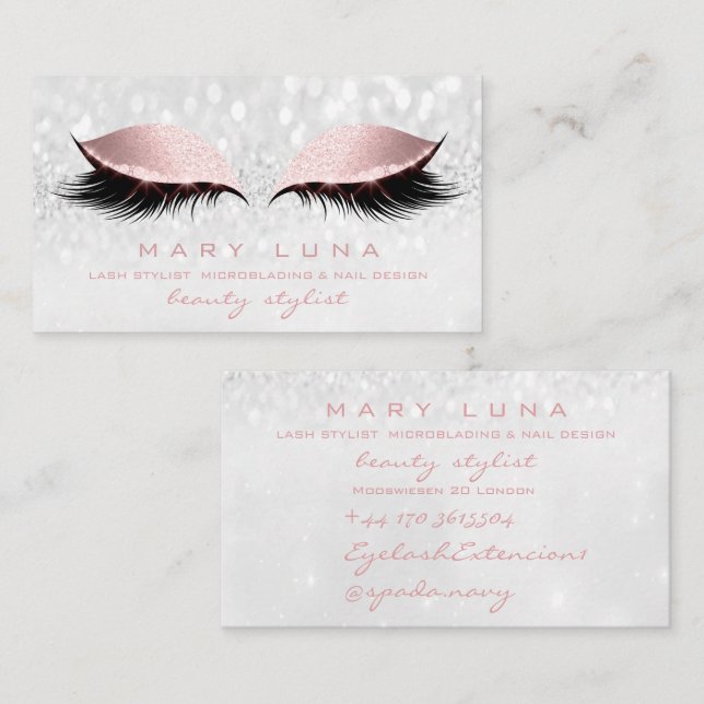 Makeup Eyebrows Lash Rose Grey Silver Pink Studio Business Card (Front/Back)
