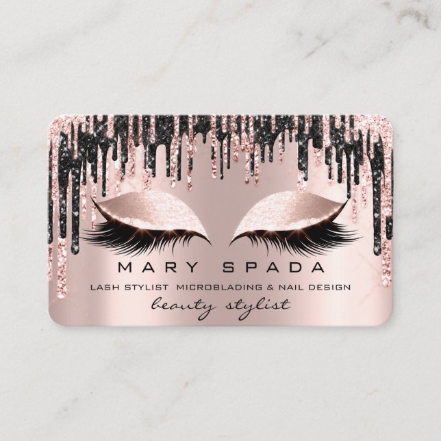 Makeup Eyebrows Lashes Black Drips  Spark Nails Business Card (Front)