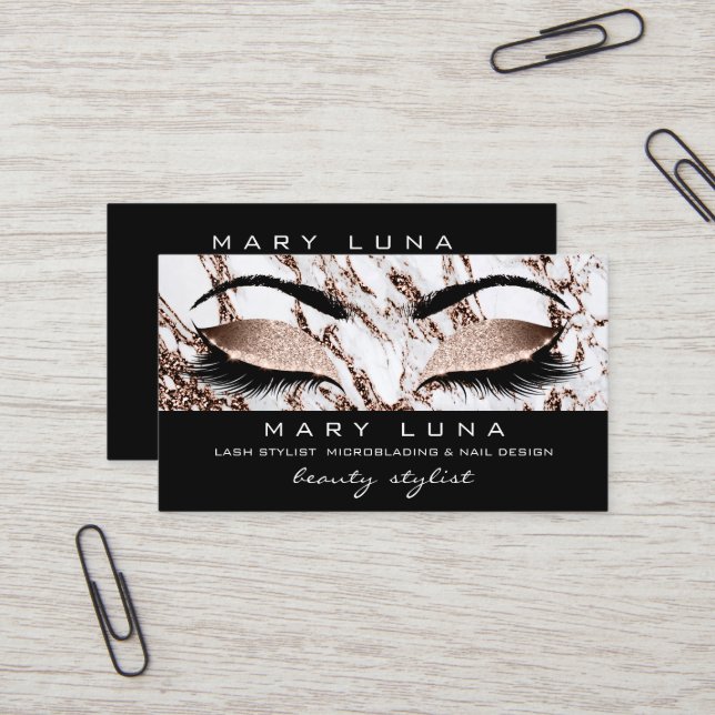 Makeup Eyebrows Lashes Copper Gold Marble Molten Business Card (Front/Back In Situ)