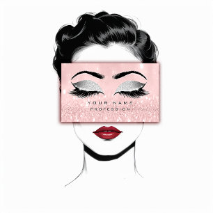 Makeup Eyebrows Lashes Extension Pink Glitter Business Card