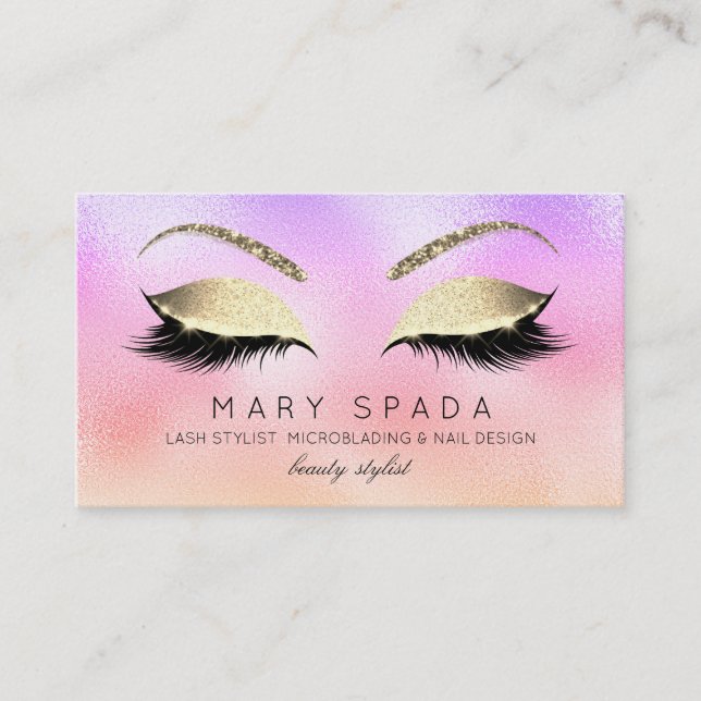 Makeup Eyebrows Lashes Glitter Diamond Gold Pink Business Card (Front)