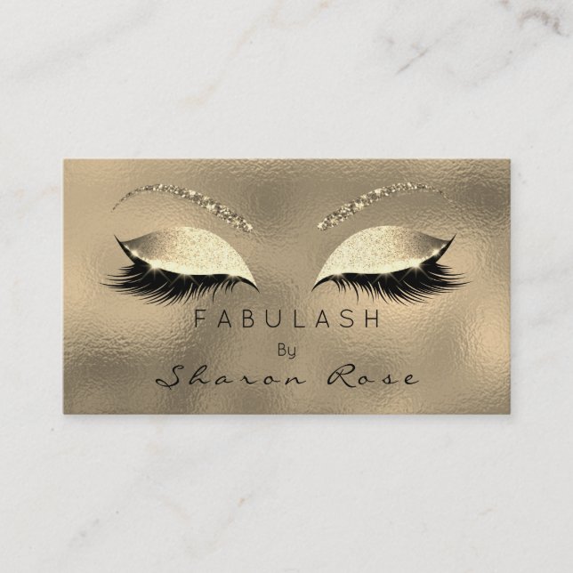 Makeup Eyebrows Lashes Glitter Diamond Gold Unique Business Card (Front)