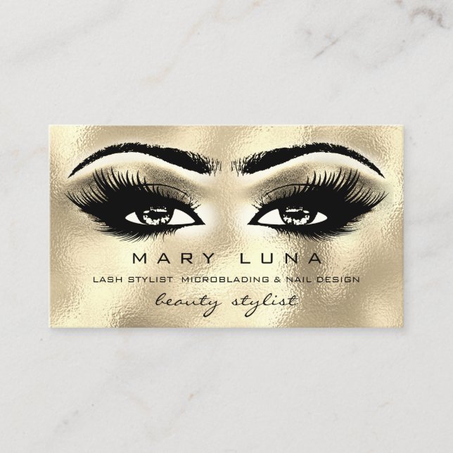 Makeup Eyebrows Lashes Glitter Gold Metallic Eyes Business Card (Front)