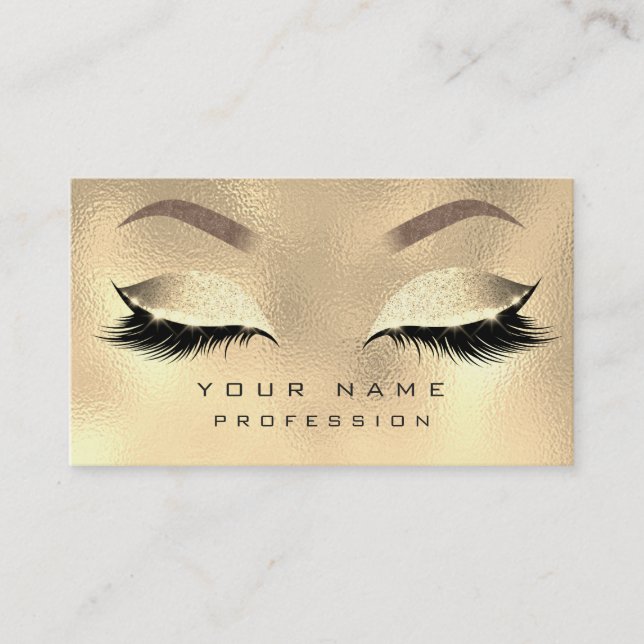 Makeup Eyebrows Lashes Glitter Metallic Faux Gold Business Card (Front)