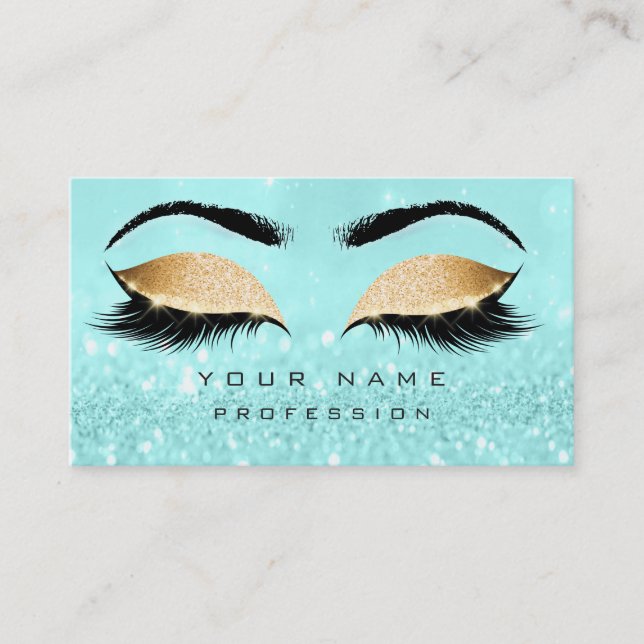 Makeup Eyebrows Lashes Glitter Ocean Gold Business Card (Front)