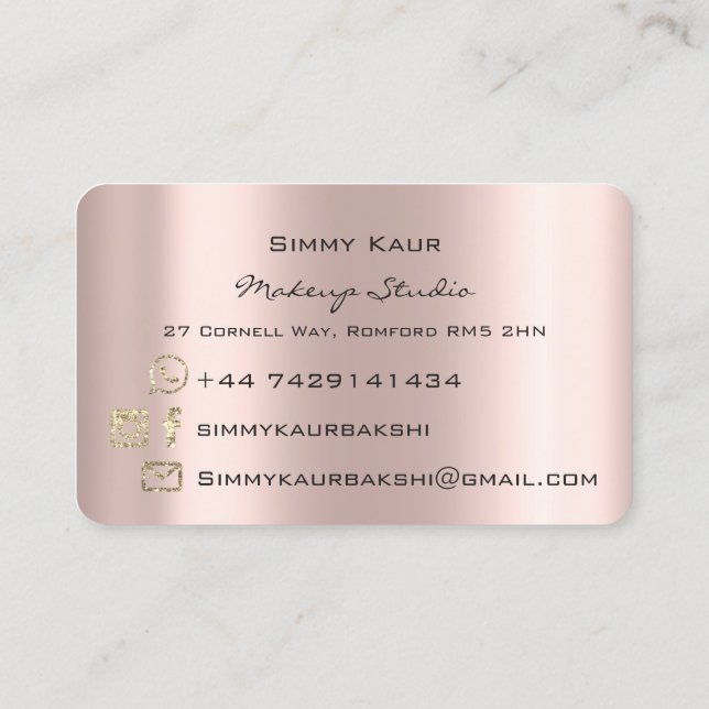 Makeup Eyebrows Lashes Pink Rose Spark Kiss LIps B Business Card (Back)