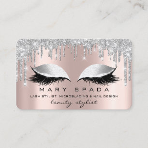 Makeup Eyebrows Lashes Pink Rose Spark Silver Business Card