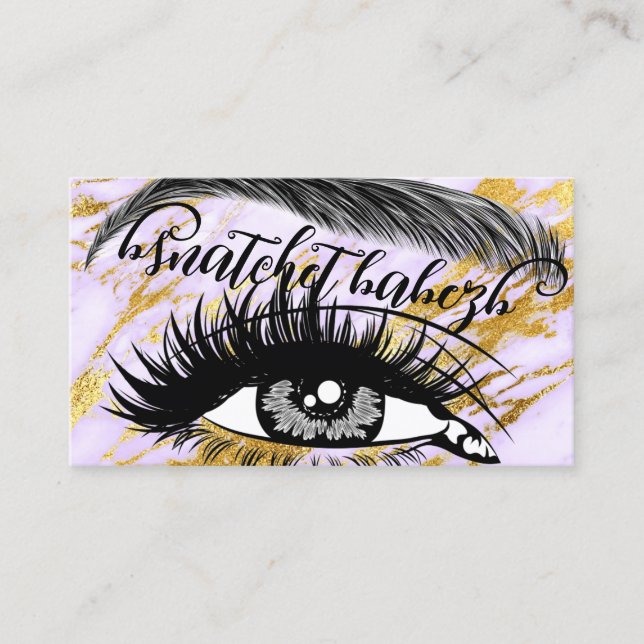 Makeup Eyelash Brows QR Code Logo Pink Gold Marble Business Card (Front)