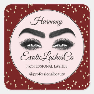 Makeup Eyelash  Cleaner Confetti Rose Burgundy Square Sticker