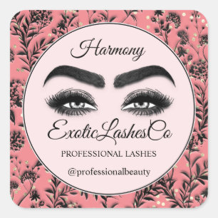 Makeup Eyelash Cleaner Floral Rose Blush Square Sticker