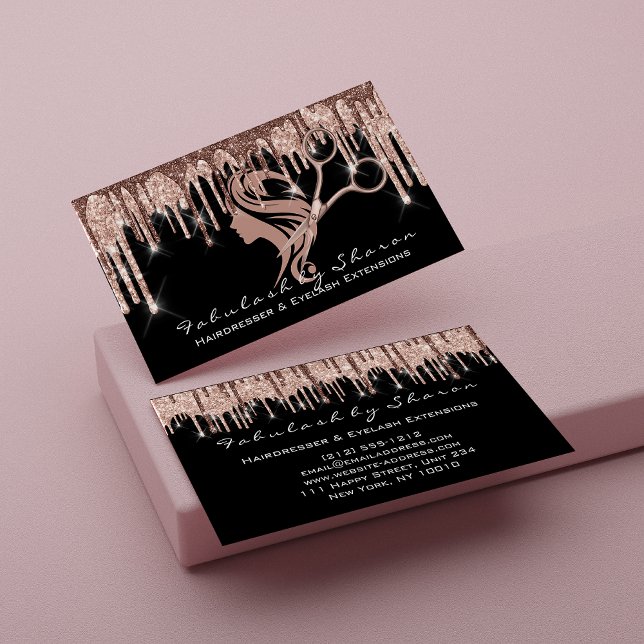 Makeup Eyelash Hairdresser Scissors Rose Drip Hair Business Card (Creator Uploaded)
