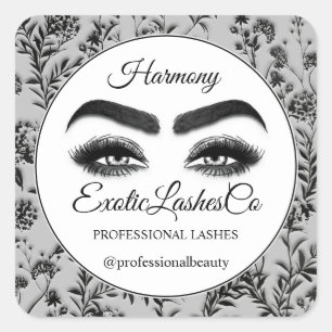 Makeup Eyelash Packaging Cleaner Floral  Square Sticker