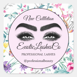 Makeup Eyelash Packaging Cleaner Floral Thank You Square Sticker