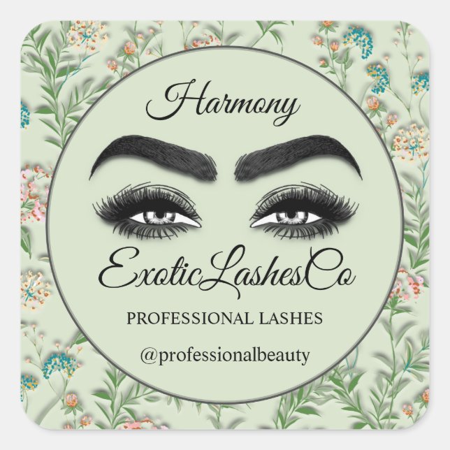 Makeup Eyelash Packaging Cleaner Florals Green  Square Sticker (Front)