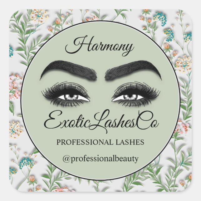 Makeup Eyelash Packaging Cleaner Florals Mint Gree Square Sticker (Front)